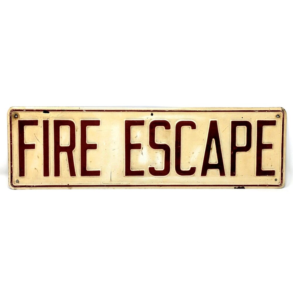 Vtg 1940s Tin Metal FIRE ESCAPE Sign 20" x 6" | Pub Bar Restaurant Decor